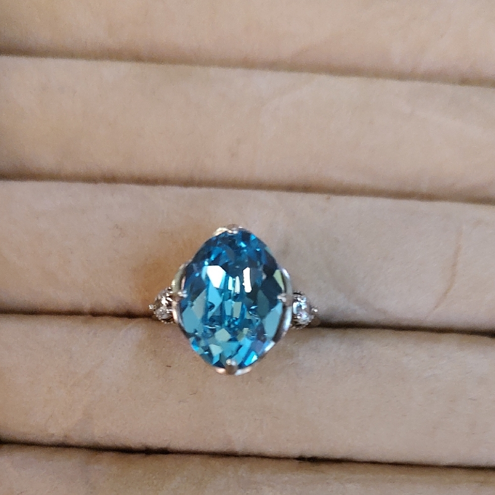 Fragrant Jewels Aqua Gem Silver Ring - Picture 1 of 5